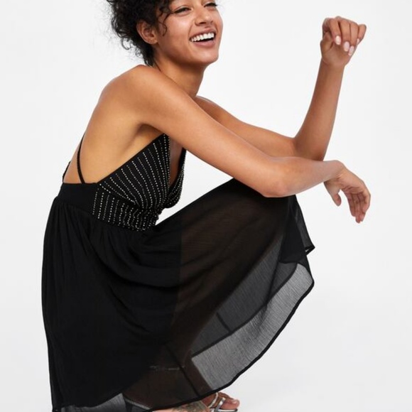 NWT Zara Size L Mini Beaded Strappy Dress Summer Cocktail LBD - Picture 5 of 6